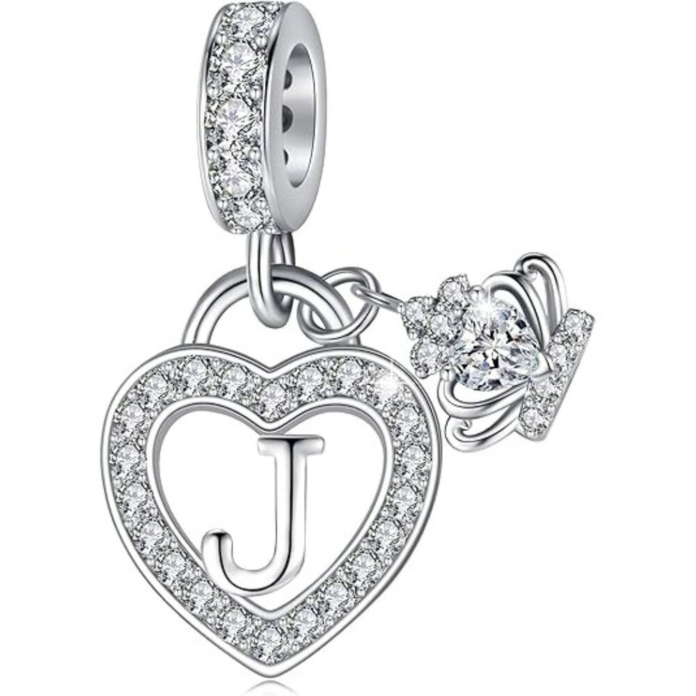 Letter J Letter Charms Silver Heart Alphabet Initial Dangle Charms